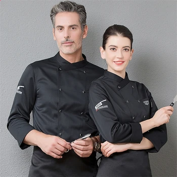 Yetişkin Unisex Şef Üniforma Catering Çalışma Kostüm Restoran Mutfak Otel Ekmek Yemek Servisi Kruvaze Ceket Gömlek Önlük