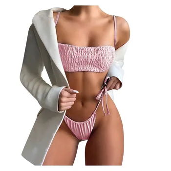 Mayo Kadın Spor İki Parçalı Mayo Atletik Kırpma Üst Yüksek Kesim Tanga Nervürlü Yastıklı bikini seti Plaj Takım Elbise Mayo 2022