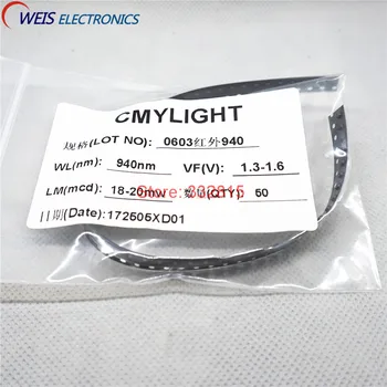 50 ADET 0603 940nm IR SMD LED 1.6*0.8*0.6 mm kızılötesi lamba 1608 940nm 1.3-1.5 V 18-20 mw ışık boncuk toptan