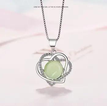 CHN74 925 Gümüş Trendy Yeşil Opal Taş Çiçek Kalp Bayanlar Kolye Takı Kadın Kısa Kutu Zincir Solmaya Asla