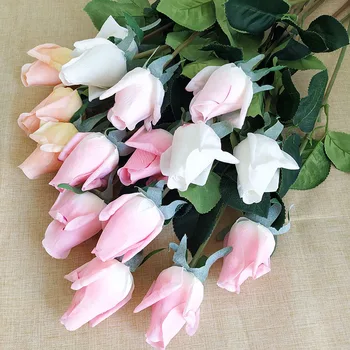 10 adet / grup Tek Şube Gül Tomurcuk Gerçek Dokunmatik Yapay Çiçekler sevgililer Hediye Güller Düğün Buket Lüks Ev Dekorasyonu Çiçek