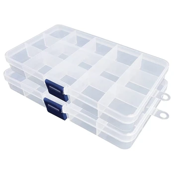 Plastik Organizatör Kutusu, 2 Paket Temizle Boncuk Organizatör Takı Küpe Craft Boncuk Mücadele için (15 İzgaralar)