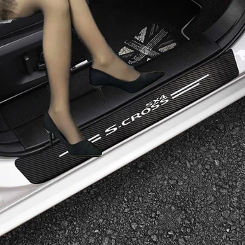 4 adet Araba Karbon Fiber Sticker Oto Kapı Eşiği Koruyucu Çıkartmalar Su Geçirmez Suzuki SX4 S-Cross S Çapraz Oto Aksesuarları