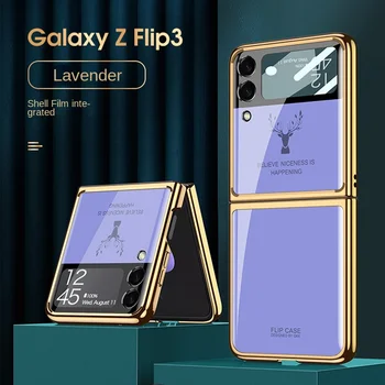 Uygun Samsung Z Flip3 cep telefonu kılıfı Galaxy Z Flip3 Ultra ince Koruyucu Kılıf Moda Katlanır Ekran Cam Durumda