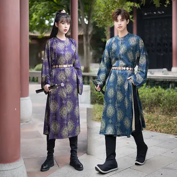 4 Renkler Orijinal Tang Hanedanı Erkekler Kadınlar Hanfu Zarif Baskılı Yuvarlak Yaka Elbise Çin Tarzı Antik Cosplay Kostüm Çiftler