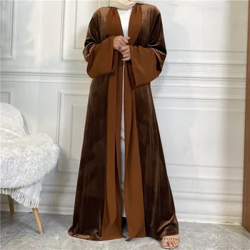 Ramazan bayramı İslam Elbise Dubai Abayas Müslüman Kadife Açık Abaya 2022 Yeni Sonbahar Kış Lüks Düz Renk Gevşek Kollu Hırka