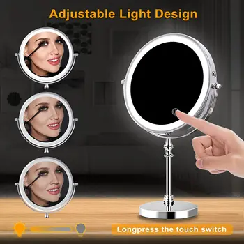 7 İnç 3 renk ışıkları iki taraflı büyütme LED makyaj masası aynası dokunmatik kozmetik aynalar makyaj aynası USB şarj edilebilir