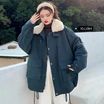 Bayan takım kapitone ceket kadın vahşi kalınlaşma kadife retro gevşek Kore öğrenci pamuklu ceket kış bahar yeni trend tops