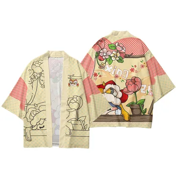 Japon Haori Yukata Streetwear Çin Karikatür Baskılı Geleneksel Kimono Cosplay Hırka Kadın Erkek Gömlek