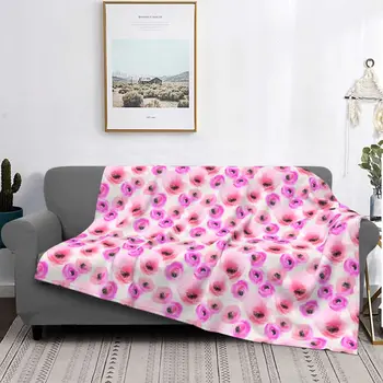 Suluboya Pembe Anemon Çiçekler Battaniye Polar Dekorasyon Ultra Yumuşak Atmak Battaniye Yatak Yatak Odası Peluş İnce Yorgan