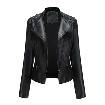 Yeni Kadın Sonbahar Kış Sahte Yumuşak Deri Ceketler Mont Bayan Siyah PU Fermuar Epaule Motosiklet Streetwear