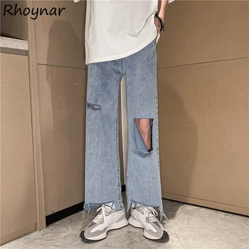 Geniş Bacak Kot Kadın Vintage Delik Denim Tam Boy Kore Tarzı Bahar Sonbahar Moda Gevşek Streetwear Pantolon Yırtık Gençlik