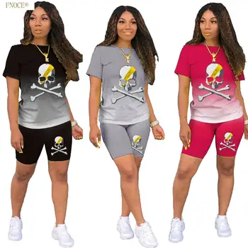 FNOCE Ticaret kadın moda Rahat Degrade Renk Konumlandırma Baskı bol tişört Şort spor elbise