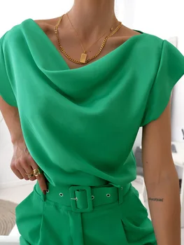 Şık Zarif Dantelli Yaka Kadın Gömlek Katı Yaz Kısa Kollu Üstleri Blusa Rahat Moda Basit Ofis Bayan Bluz Streetwear