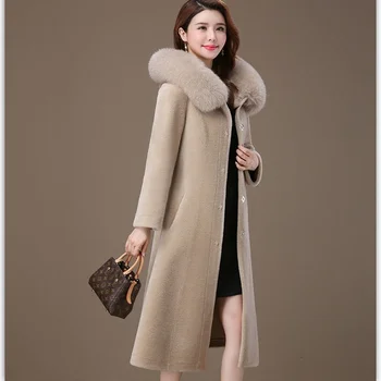 Kadın Gerçek Kürk Ceket Yüksek Kaliteli yün paltolar kadın Kalın Sıcak Zarif Gevşek Koyun Kesme Uzun Dış Giyim Kış Ceket 6XL E612