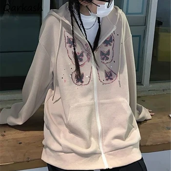 Baskılı Temel Ceketler Kadın Gevşek Harajuku Eğlence Dış Giyim Fermuar Kapşonlu Konfor Gençler Moda Tüm Maç Kadın Yeni varış