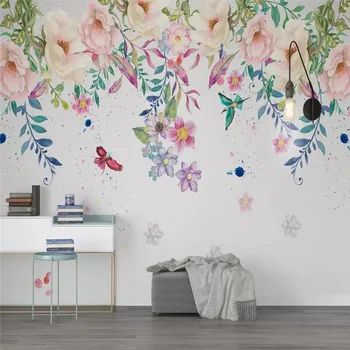 Iskandinav küçük taze el-boyalı çiçek arka plan duvar profesyonel üretim duvar kağıdı duvar resimleri özel poster fotoğraf duvar