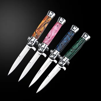 AKC katlanır bıçak gökkuşağı 7 renk isteğe bağlı sabit bıçak 400C ahşap saplı koleksiyonu hediye EDC koruma aracı