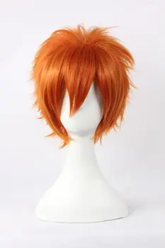 Cosplay Kostüm Peruk + peruk kap Mistik erkek kız ısı Messenger Cosplay peruk saç kısa kırmızı dayanıklı sentetik turuncu peruk