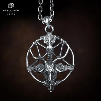 BEM Hİ BEN erkek kadın kolye keçi boynuzu Pentagramı 925 ayar gümüş Orijinal tasarım El yapımı Biker punk