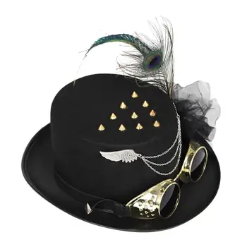 Steampunk silindir şapka Cadılar Bayramı Kostümleri-Vintage Steampunk Şapka ile Gözlük Tüy-Steampunk beyefendi Kostüm