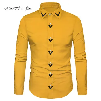 İlkbahar & Sonbahar Afrika Rahat Gömlek Erkekler için Tailor Made Tam Kollu Tek Göğüslü erkek gömleği Afrika Erkek Giyim WYN873