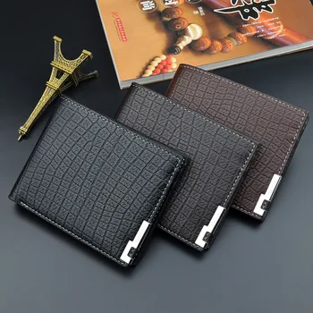 Yeni Stil Cüzdan erkek Kısa kart tutucu Timsah Desen Yumuşak cüzdan Erkek Moda Yatay Metal Plaka bozuk para çantaları