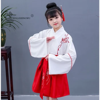Çocuk Baskı Kawaii Bornoz Setleri Japon Kız Elbise Kimono Kostüm Çiçek Nakış Üstleri Etek Giyim Çocuklar Yukata Haori Giysileri