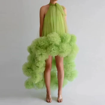 Yüksek Sokak Yeşil Çiçek Tül Düşük Uzun Seksi Yaz Elbiseler Halter Kadın Giyim Vestidos