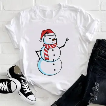 Kadınlar Merry Christmas Güzel Tatil Güzel Üst baskı t-shirt kardan adam trend T Tee Karikatür Yeni Yıl moda grafikli tişört