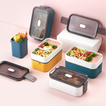 1600 ML taşınabilir yemek kabı Microwae ısıtma konteyner plastik Bento kutusu ve bulaşık makinesi güvenli sızdırmaz Bento kutusu gıda depolama
