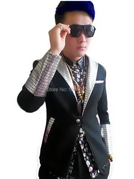 Kore yıldız siyah gümüş sequins erkek ds dj erkek şarkıcı dansçı performans giyim kostüm ceket caz gösterisi ince ceket kıyafet