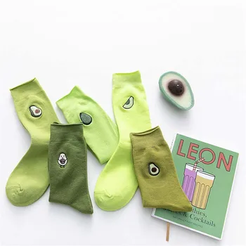 Hipster Yeşil Avokado Çorap Komik Kore Tarzı Kadın Harajuku Sanat Calcetines Mujer Divertidos Japon Skarpety Meyve Sokken