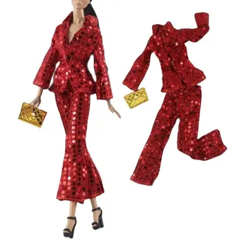 Kırmızı Payetli Takım Elbise Barbie Blythe Doll 1/6 MH CD FR SD Kurhn BJD oyuncak bebek Giysileri Aksesuarları