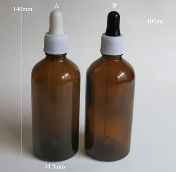 toptan 100 Adet 100ML Amber Cam Reaktif Sıvı Pipet Şişesi , Aromaterapi için boş 100ml kahverengi cam Damlalık şişesi