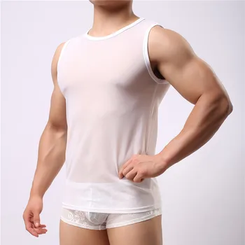 Yaz Erkek Fanilalar İç Çamaşırı Erkek Fanila Şeffaf Nefes Gömlek Erkek Vücut Şekillendirici Spor Güreş Atlet