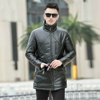 Sıcak Kış yeni erkek deri aşağı ceket uzun erkek İş rahat ince Kore standı yaka Kürk ceket erkekler sıcak artı boyutu ceketler
