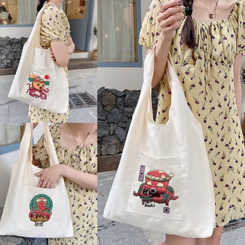 Kadın Alışveriş Alışveriş Çantaları Tuval Banliyö Yelek Çanta Pamuklu Bez Sevimli Canavar Serisi Bakkal Çanta Eko Tote okul çantası