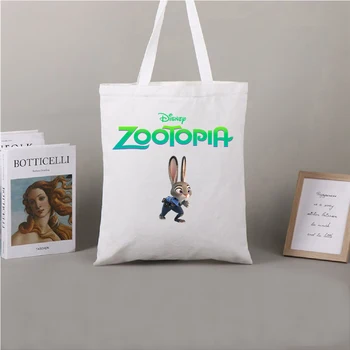 Disney Zootopia Tote Çanta Kadın omuzdan askili çanta Tasarımcı Büyük Kapasiteli Moda Tuval Basit Alışveriş alışveriş çantası Hediye