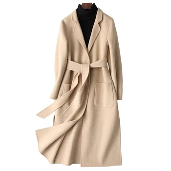 Güzel Sonbahar Yün Ceket Kadın Vogue Klasik Kaşmir Yün Ceket Zarif Uzun Rüzgarlık Ceketler Kadın Streetwear Giyim