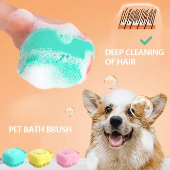 Pet Yıkama Köpek Banyo Fırçası masaj eldiveni Yumuşak Güvenlik Silikon Tarak Şampuan Kutusu ile evcil hayvan aksesuarları Kedi Duş tımar aracı