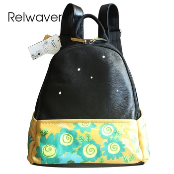 Relwaver sırt çantası kadın hakiki deri 2023 bahar yeni el boyalı çiçek büyük sırt çantası kız öğrenci tiki okul çantası