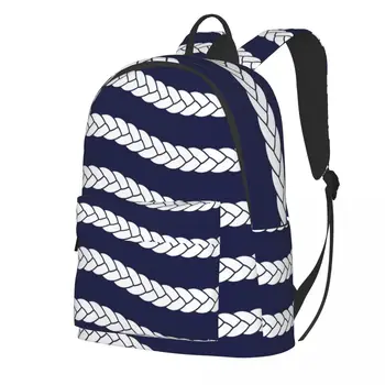 Deniz Örgü Sırt Çantası Erkek Kız Donanma ve Beyaz Baskı Büyük Sırt Çantaları Polyester Kawaii Lise Çantaları Trekking Tasarım Sırt Çantası