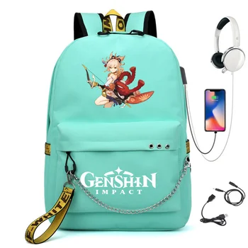 Yoımıya Sırt Çantası Genshin Darbe Cosplay Gizli Sakli Konusmalar Okul Erkek Kız Hu Tao hediye çantası USB şarj portu ile Seyahat Sırt Çantası