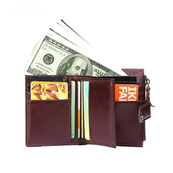 Erkek cüzdan retro petrol balmumu deri küçük cüzdan etkinlik fermuar bozuk para cüzdanı dikiş debriyaj