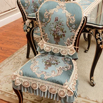Avrupa yemek sandalye kılıfı Ev Dekor Klasik Jakarlı Dantel sandalye kılıfı Vintage kaymaz koltuk minderi Kumaş Sandalye Arka Kapakları
