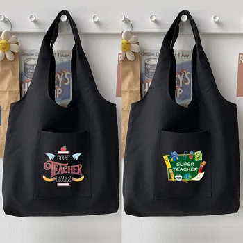En iyi Öğretmen Baskı Moda Kadın Tuval alışveriş çantası Eko Harajuku Estetik Kişiselleştirilmiş Süper Metresi Okul Çantaları Hediye Çanta