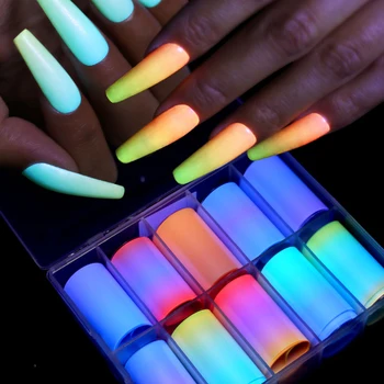10 adet / takım Neon Folyo Tırnak Sticker Moda Tasarım Oje Çıkartmalar Tam Kapak Yansıtıcı Tırnak Dekorasyon Çivi Kendini Manikür