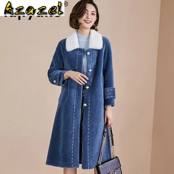 Gerçek Kürk Vizon Kürk Yaka Yün Ceket Sonbahar Kış Ceket kadın kıyafetleri 2020 Kore Vintage Koyun Shearling Tops ZT3796