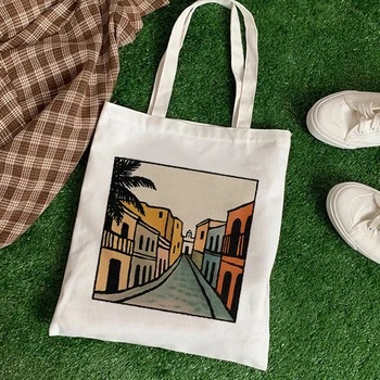 Bez plaj çantası omuzdan askili çanta Alışveriş Çantaları Beyaz Eko Çanta Yaz Keten Kumaş Sanat Estetik Karikatür Harajuku Öğretmen Çanta